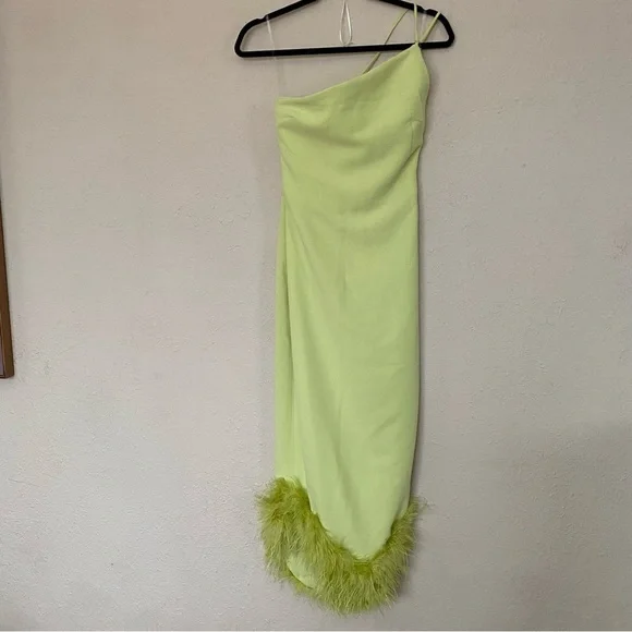 House of CB ‘Alessia’ Lime Feathered Midi Dress NWOT size XS‎ $299 - Picture 4 of 16